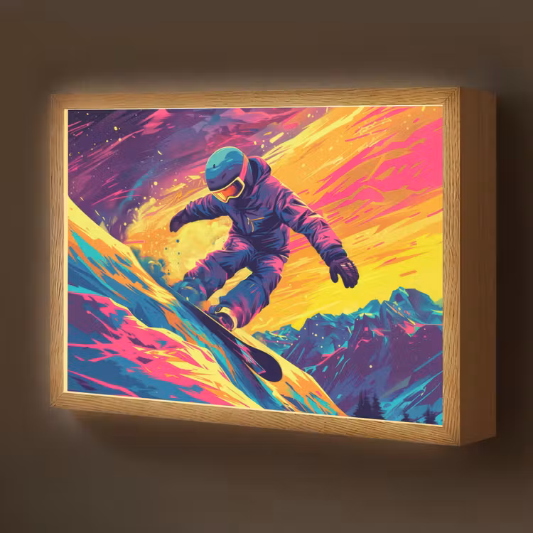 Snowboarden - Sneeuw - Kleurrijk Light Box met batterij (Wandlamp kind) middel -z3d_website