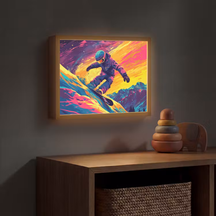 Snowboarden - Sneeuw - Kleurrijk Light Box met batterij (Wandlamp kind) middel -sfeer5_kind