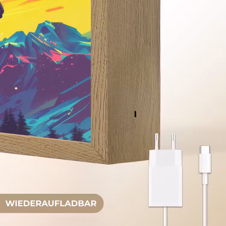 Snowboarden - Sneeuw - Kleurrijk Light Box met batterij (Wandlamp kind) middel -USP_websiteoplaadbaarDE