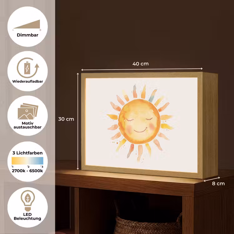 Zon - Watercolor - Geel Light Box met batterij (Wandlamp kind) middel -USP_websiteoverzichtDE