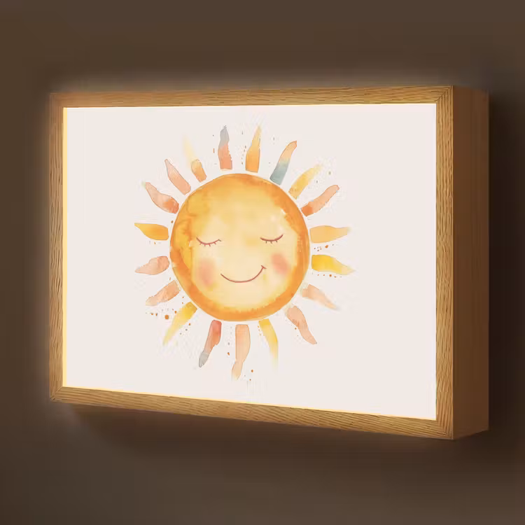 Zon - Watercolor - Geel Light Box met batterij (Wandlamp kind) middel -z3d_website