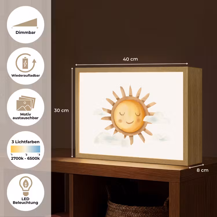 Zon - Wolken - Pastel kleuren Light Box met batterij (Wandlamp kind) middel -USP_websiteoverzichtDE