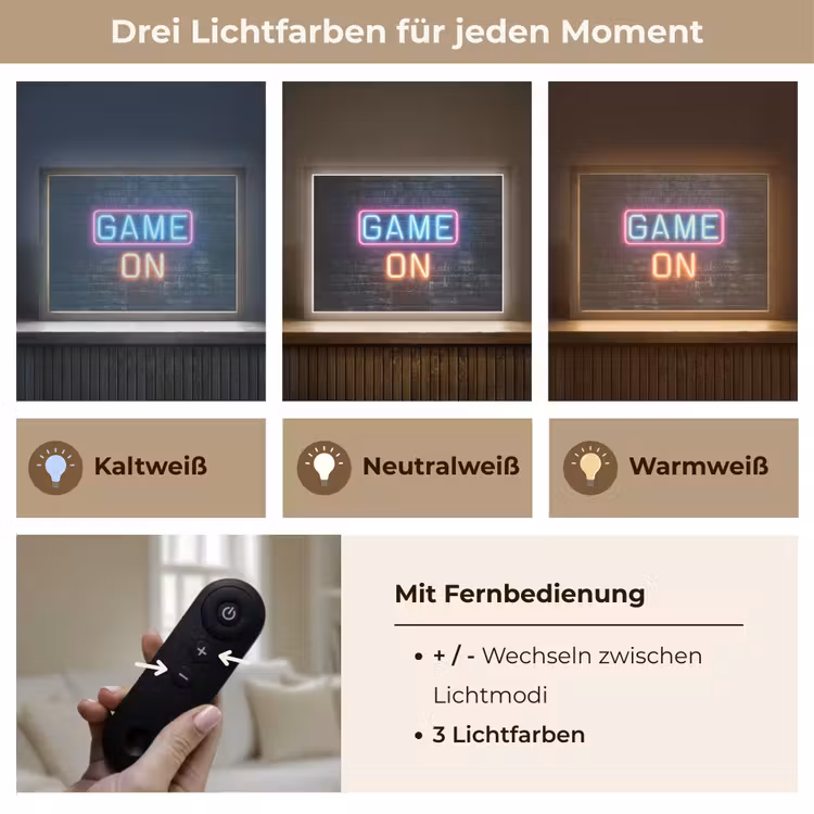 Game on - Neon - Muur Light Box met batterij (Wandlamp kind) middel -USP_lichtkleurDE