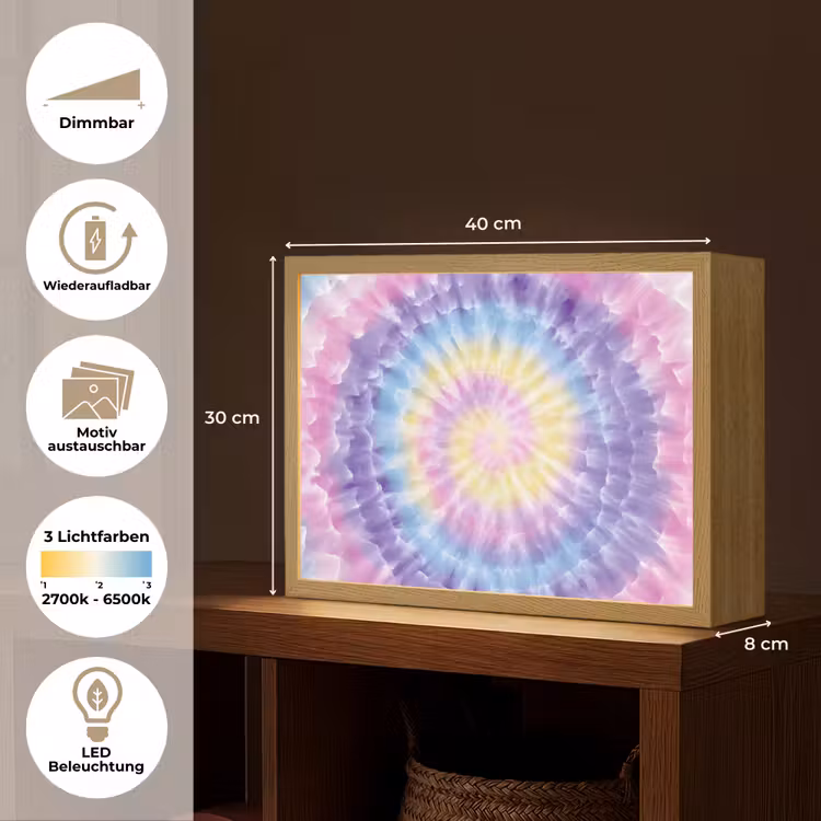 Spiraal - Tie dye - Pasteltinten Light Box met batterij (Wandlamp kind) middel -USP_websiteoverzichtDE