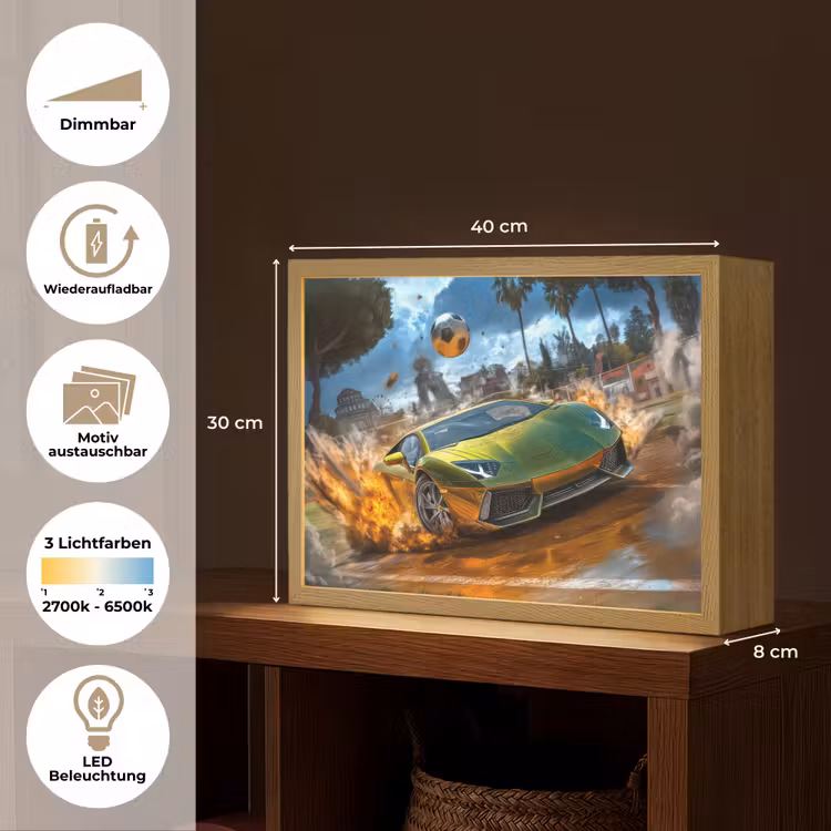 Sportwagen - Groen - Voetbal Light Box met batterij (Wandlamp kind) middel -USP_websiteoverzichtDE