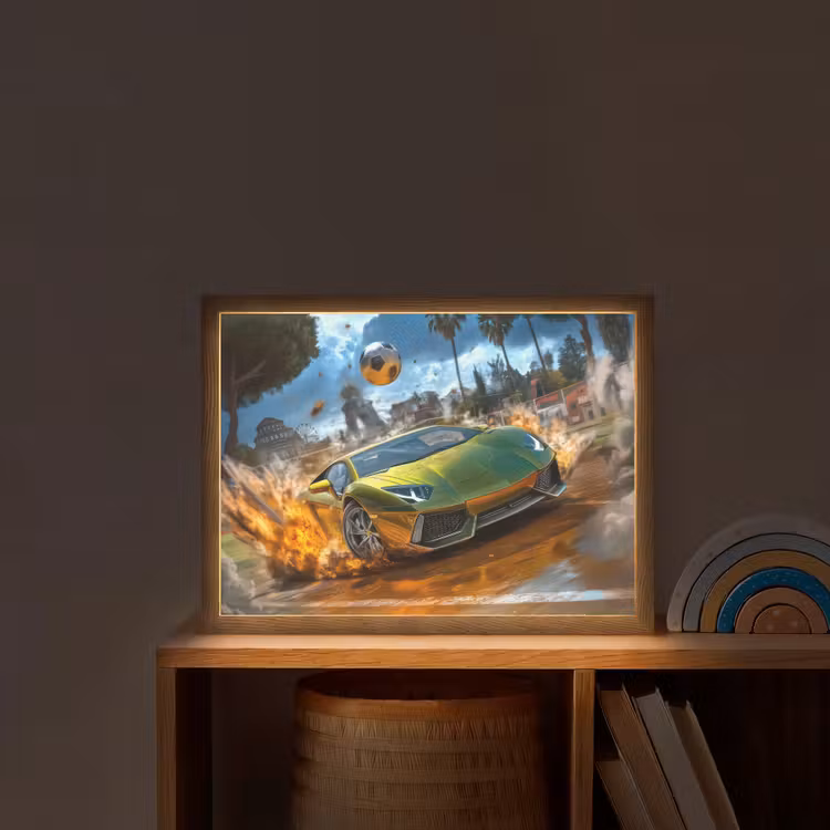Sportwagen - Groen - Voetbal Light Box met batterij (Wandlamp kind) middel -sfeer1_kind