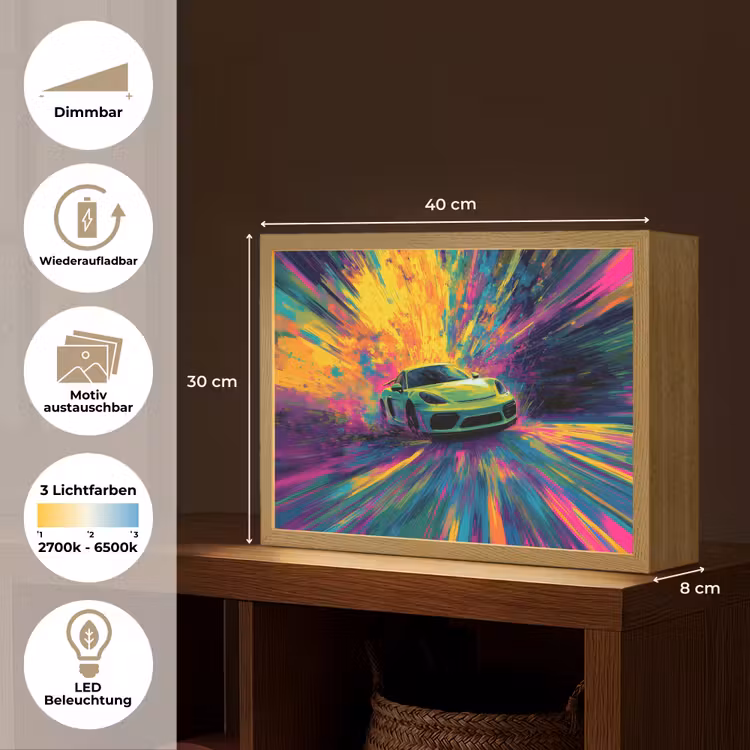 Sportauto - Groen - Verfstrepen - Kleuren Light Box met batterij (Wandlamp kind) middel -USP_websiteoverzichtDE