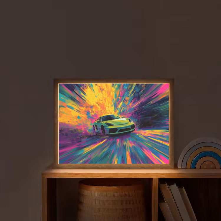 Sportauto - Groen - Verfstrepen - Kleuren Light Box met batterij (Wandlamp kind) middel -sfeer1_kind