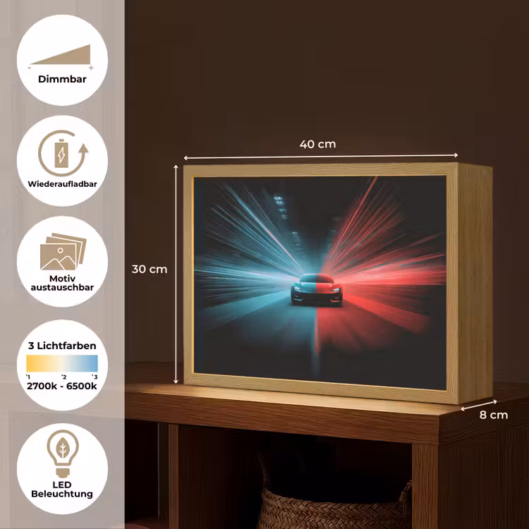 Sportwagen - Rood - Blauw - Snelheid Light Box met batterij (Wandlamp kind) middel -USP_websiteoverzichtDE