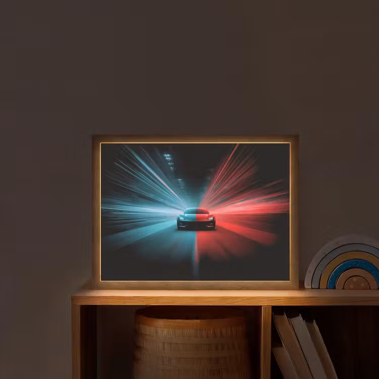 Sportwagen - Rood - Blauw - Snelheid Light Box met batterij (Wandlamp kind) middel -sfeer1_kind