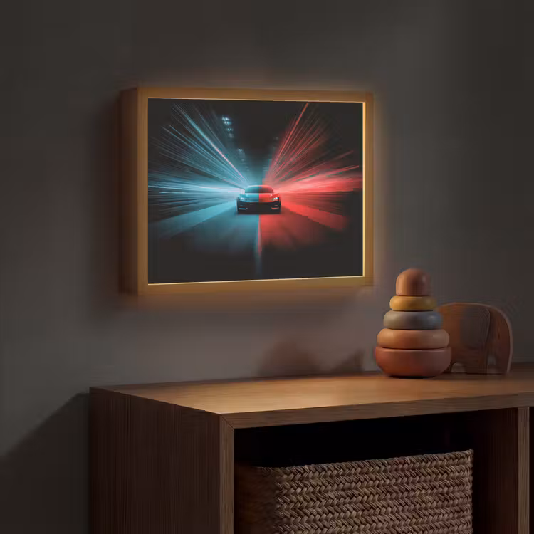 Sportwagen - Rood - Blauw - Snelheid Light Box met batterij (Wandlamp kind) middel -sfeer5_kind