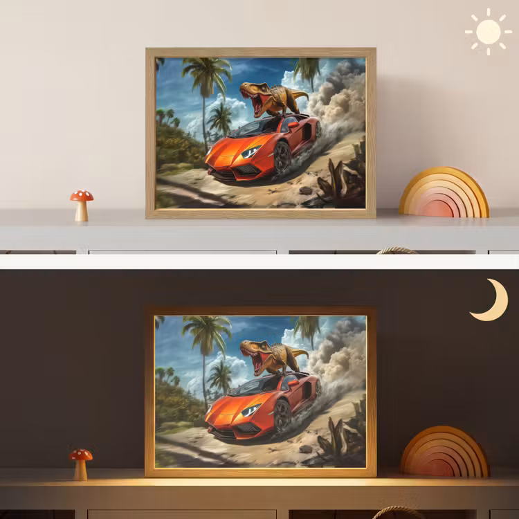 Sportauto - Rood - Dino Light Box met batterij (Wandlamp kind) middel -sfeer3_kind