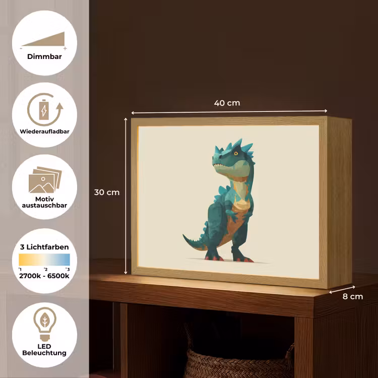 Stekels - Dino - Blauw - Gespierd Light Box met batterij (Wandlamp kind) middel -USP_websiteoverzichtDE