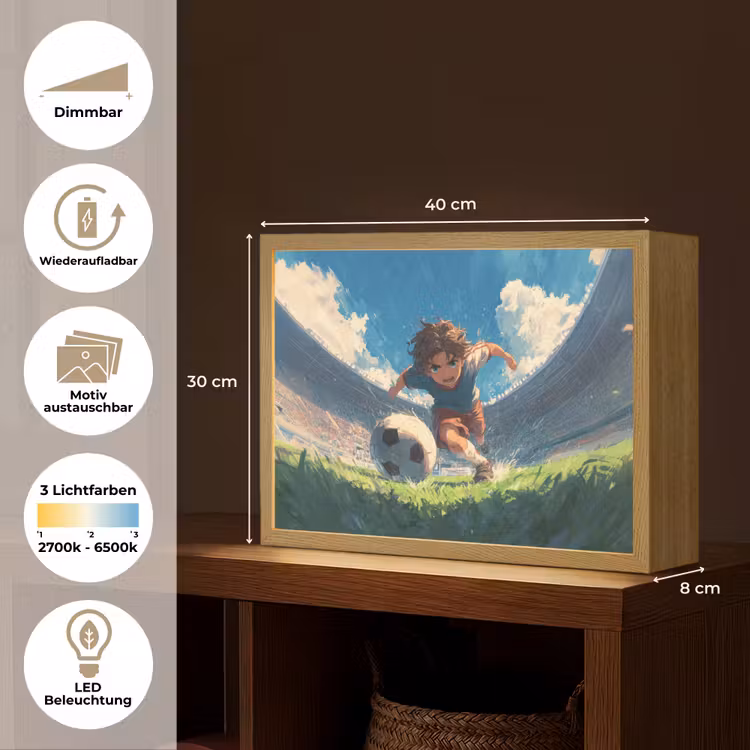 Stadion - Voetballer - Bal Light Box met batterij (Wandlamp kind) middel -USP_websiteoverzichtDE