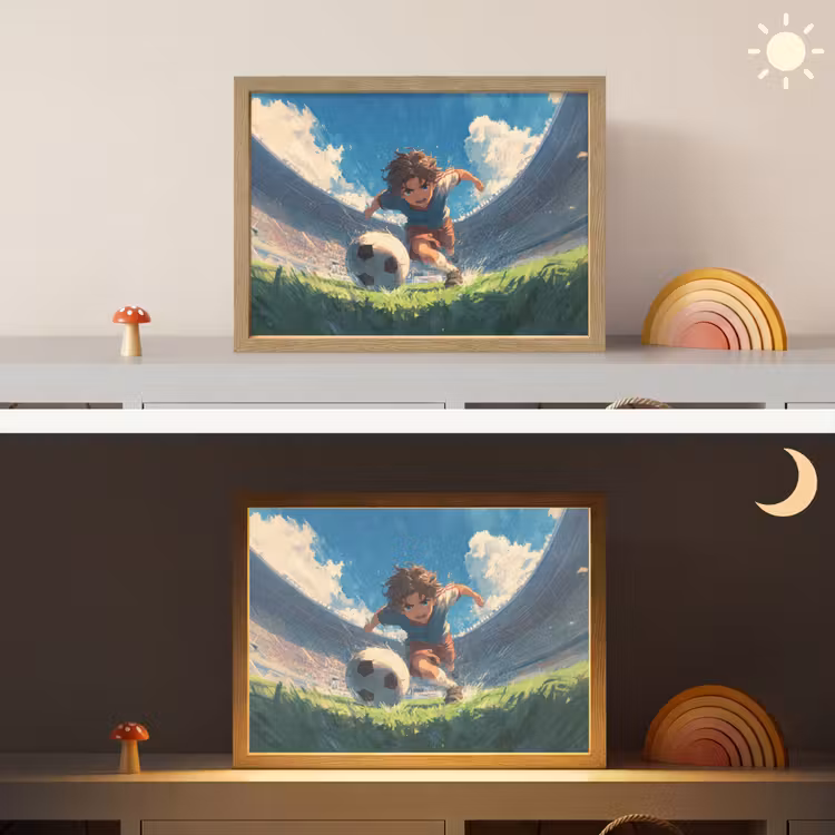 Stadion - Voetballer - Bal Light Box met batterij (Wandlamp kind) middel -sfeer3_kind