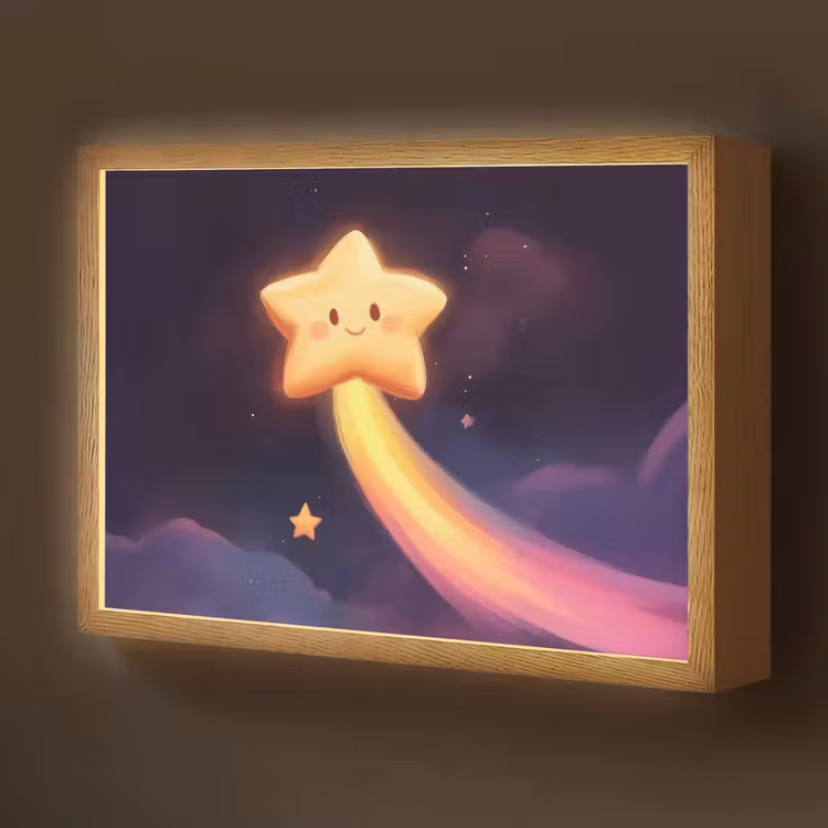 Ster - Gezichtje - Lichtgevend Light Box met batterij (Wandlamp kind) middel -z3d_website