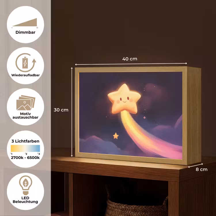 Ster - Gezichtje - Lichtgevend Light Box met batterij (Wandlamp kind) middel -USP_websiteoverzichtDE