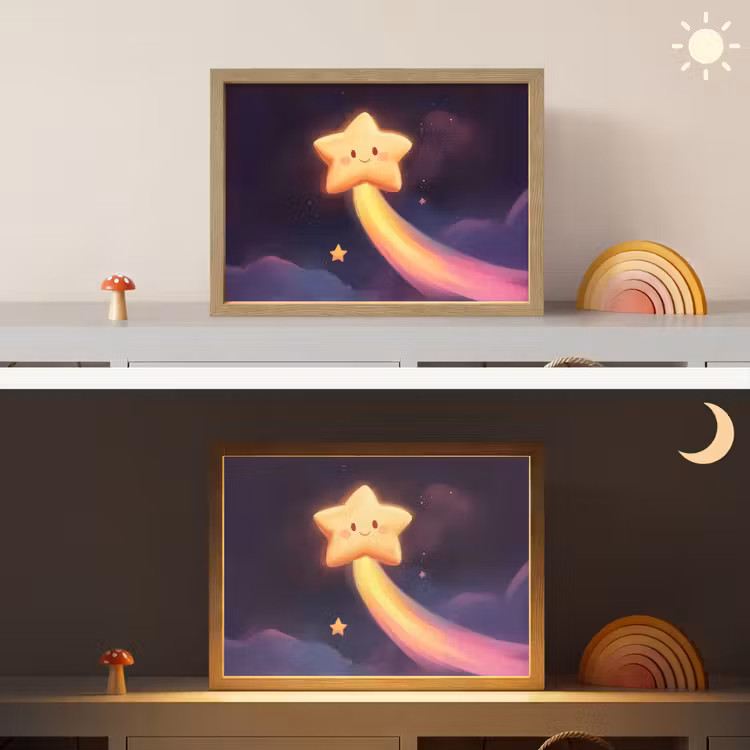 Ster - Gezichtje - Lichtgevend Light Box met batterij (Wandlamp kind) middel -sfeer3_kind
