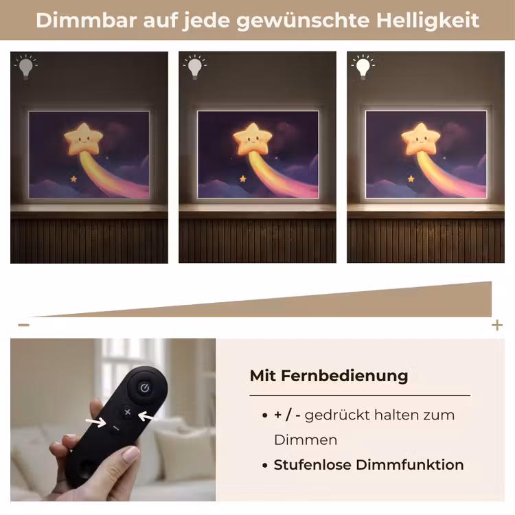Ster - Gezichtje - Lichtgevend Light Box met batterij (Wandlamp kind) middel -USP_dimbaarDE
