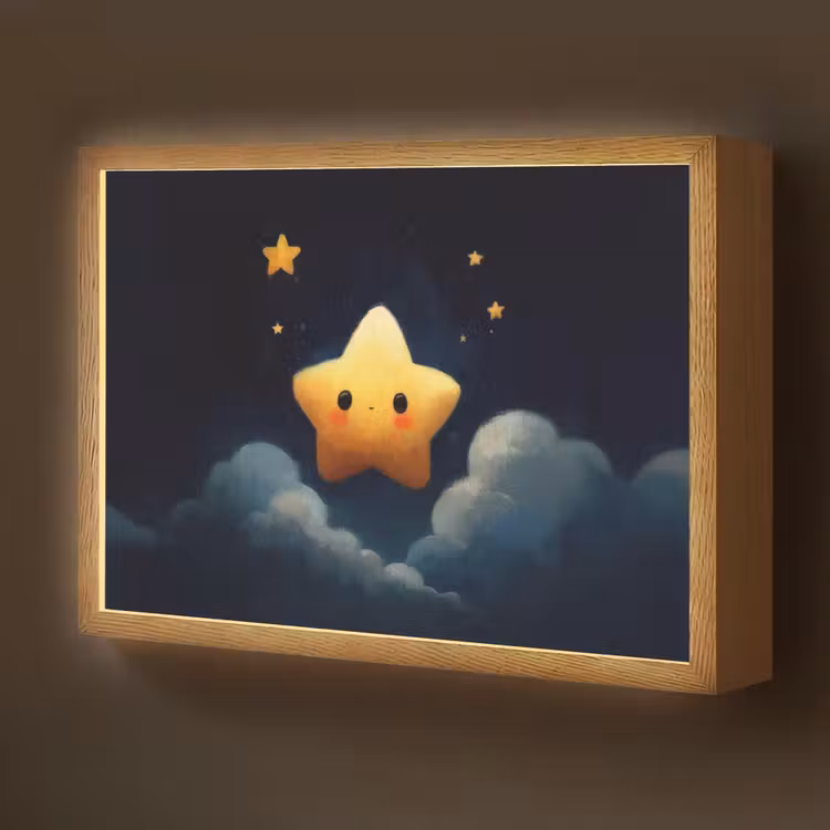 Ster - Gezichtje - Nacht - Wolken Light Box met batterij (Wandlamp kind) middel -z3d_website