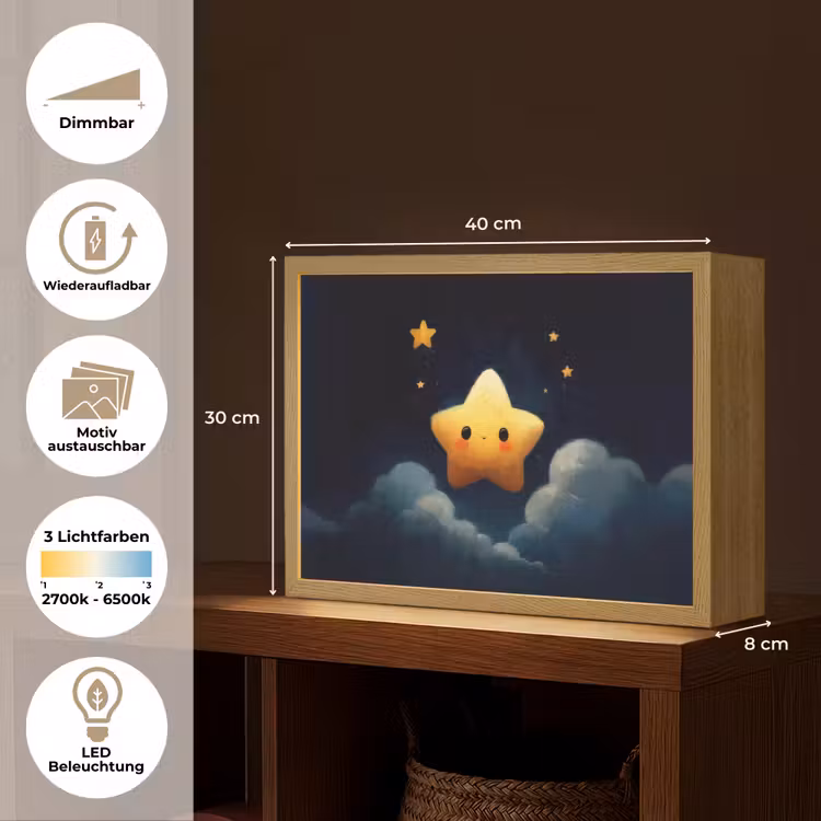 Ster - Gezichtje - Nacht - Wolken Light Box met batterij (Wandlamp kind) middel -USP_websiteoverzichtDE