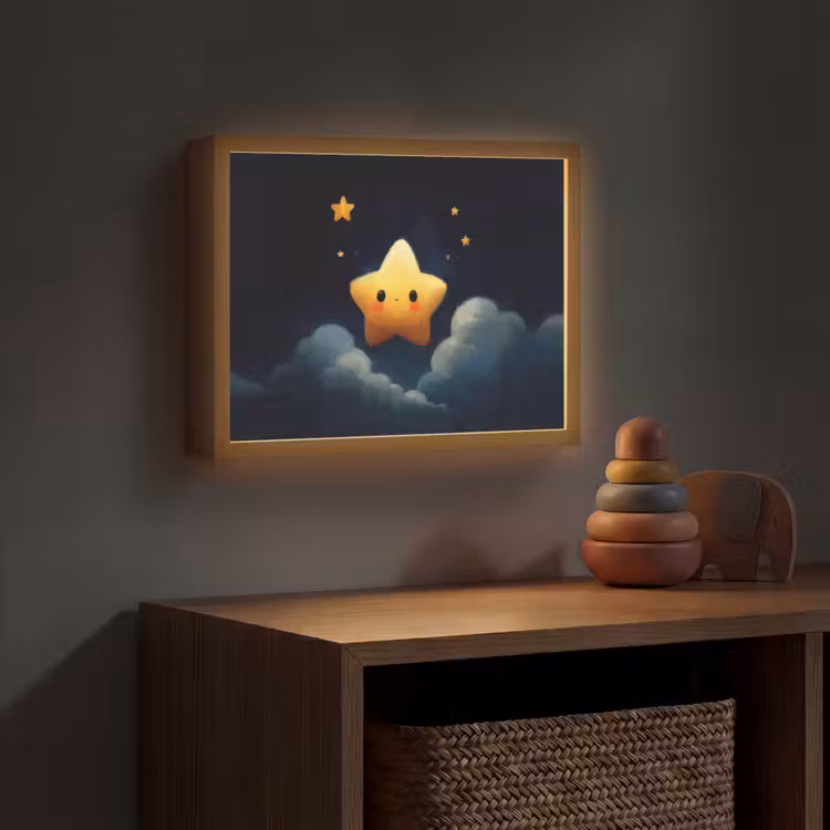 Ster - Gezichtje - Nacht - Wolken Light Box met batterij (Wandlamp kind) middel -sfeer5_kind