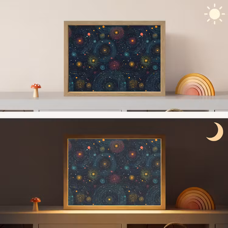 Sterren - Kleurrijk - Lichtgevende kernen Light Box met batterij (Wandlamp kind) middel -sfeer3_kind