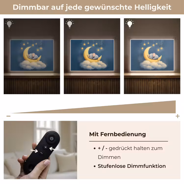 Sterren - Olifant - Maan - Wolken Light Box met batterij (Wandlamp kind) middel -USP_dimbaarDE