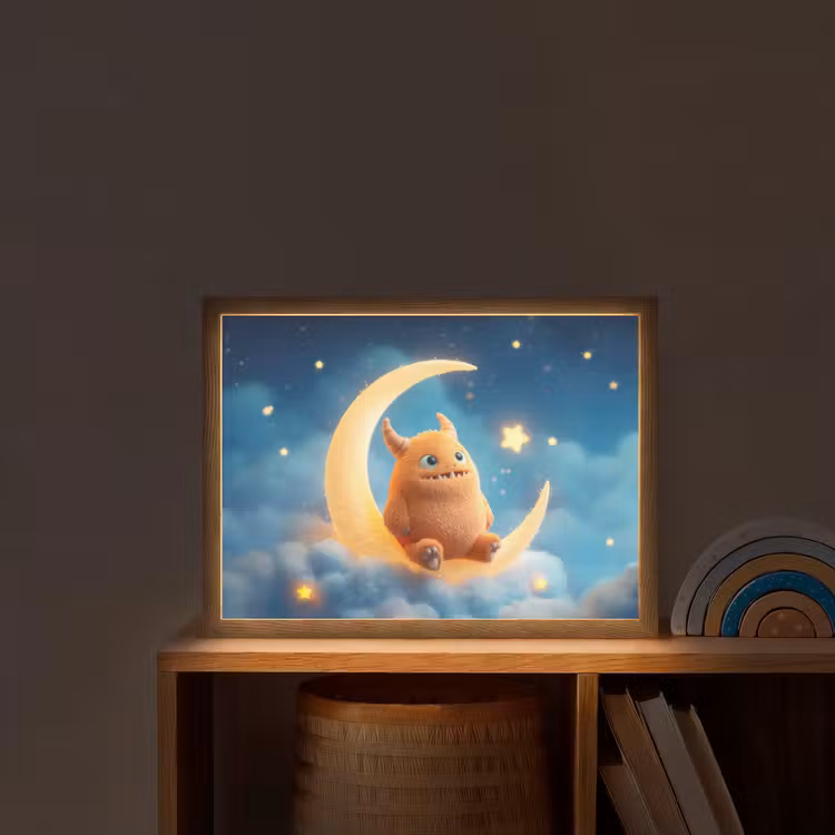 Knuffel - Monster - Maan - Wolken Light Box met batterij (Wandlamp kind) middel -sfeer1_kind