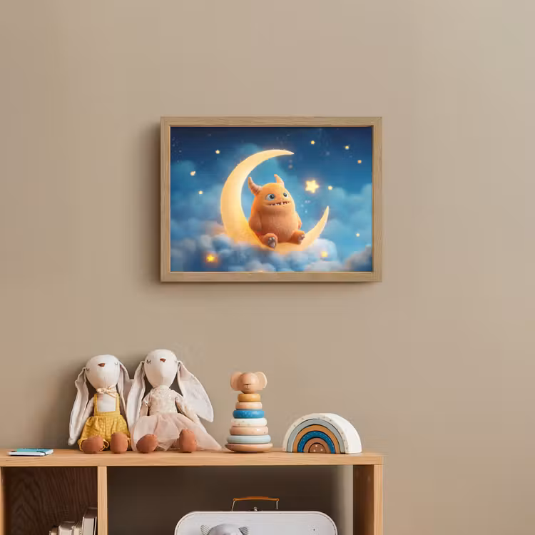 Knuffel - Monster - Maan - Wolken Light Box met batterij (Wandlamp kind) middel -sfeer2_kind