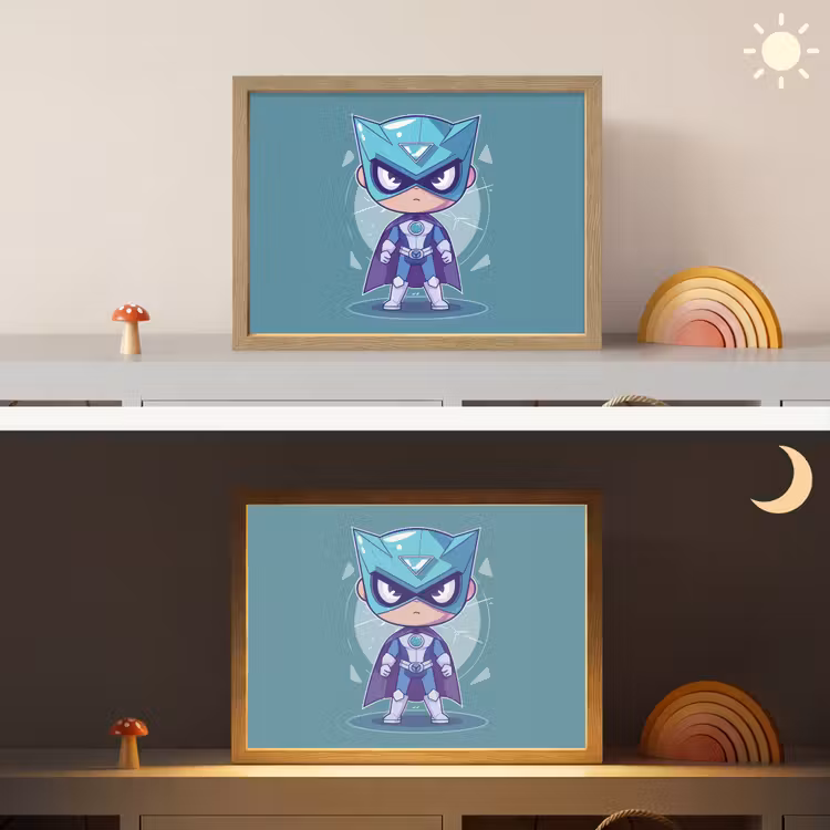 Superheld - Blauw - Jongens Light Box met batterij (Wandlamp kind) middel -sfeer3_kind
