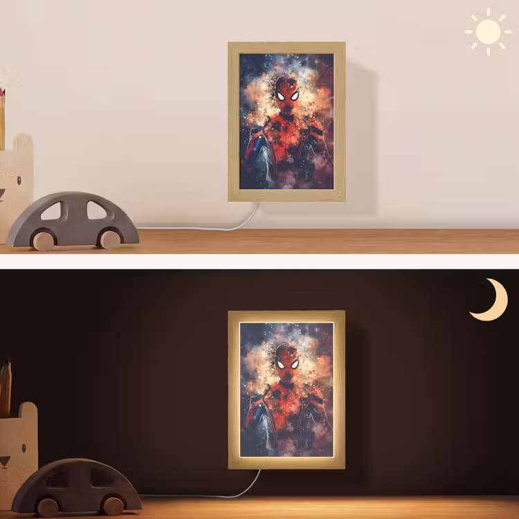 Superheld - Jongens - Rook - Kleuren Light Box met kabel (Wandlamp kind) klein -sfeer3_kind