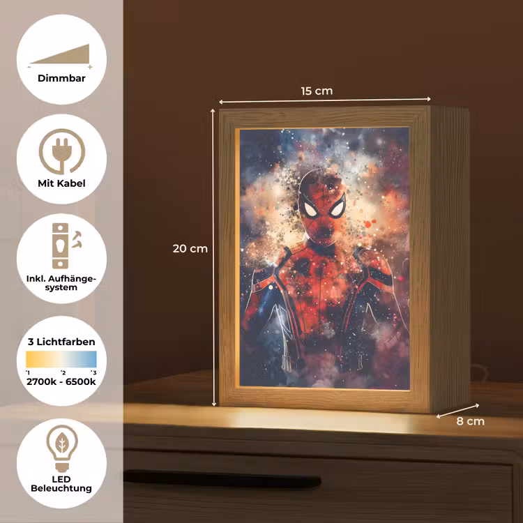 Superheld - Jongens - Rook - Kleuren Light Box met kabel (Wandlamp kind) klein -USP_overzichtDE