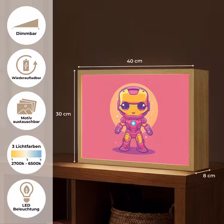 Superheld - Jongens - Rood - Paars Light Box met batterij (Wandlamp kind) middel -USP_websiteoverzichtDE