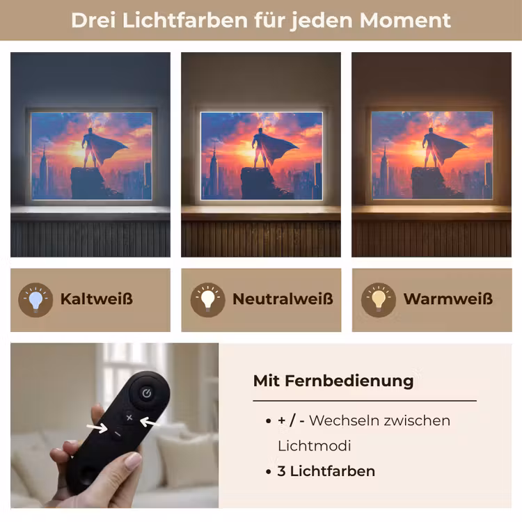 Superheld - Stad - Jongens - Kleurrijk - Zon Light Box met batterij (Wandlamp kind) middel -USP_lichtkleurDE