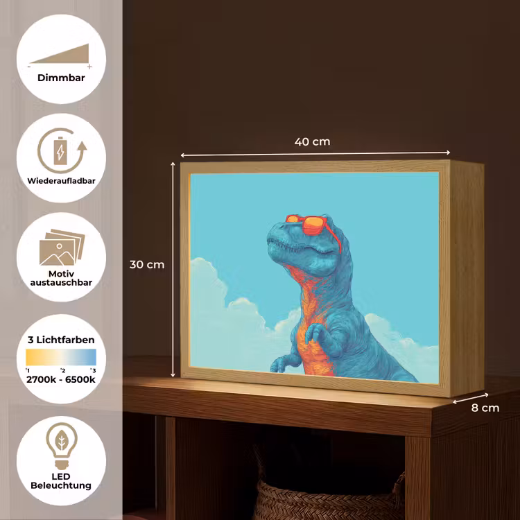 T-Rex - Blauw - Wolken - Zonnebril Light Box met batterij (Wandlamp kind) middel -USP_websiteoverzichtDE