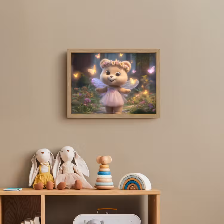 Teddybeer - Bloemenkrans - Vlinders - Elfenvleugels Light Box met batterij (Wandlamp kind) middel -sfeer2_kind