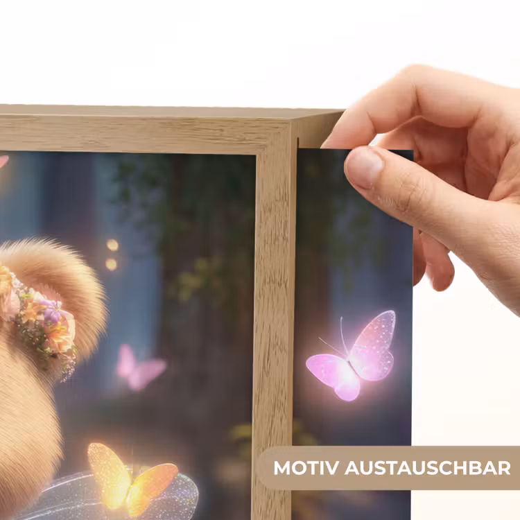Teddybeer - Bloemenkrans - Vlinders - Elfenvleugels Light Box met batterij (Wandlamp kind) middel -USP_websiteprintDE
