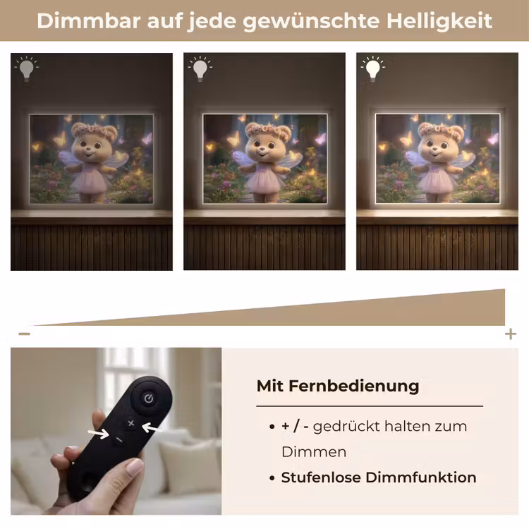 Teddybeer - Bloemenkrans - Vlinders - Elfenvleugels Light Box met batterij (Wandlamp kind) middel -USP_dimbaarDE