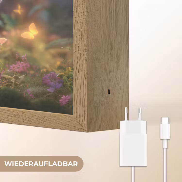 Teddybeer - Bloemenkrans - Vlinders - Elfenvleugels Light Box met batterij (Wandlamp kind) middel -USP_websiteoplaadbaarDE
