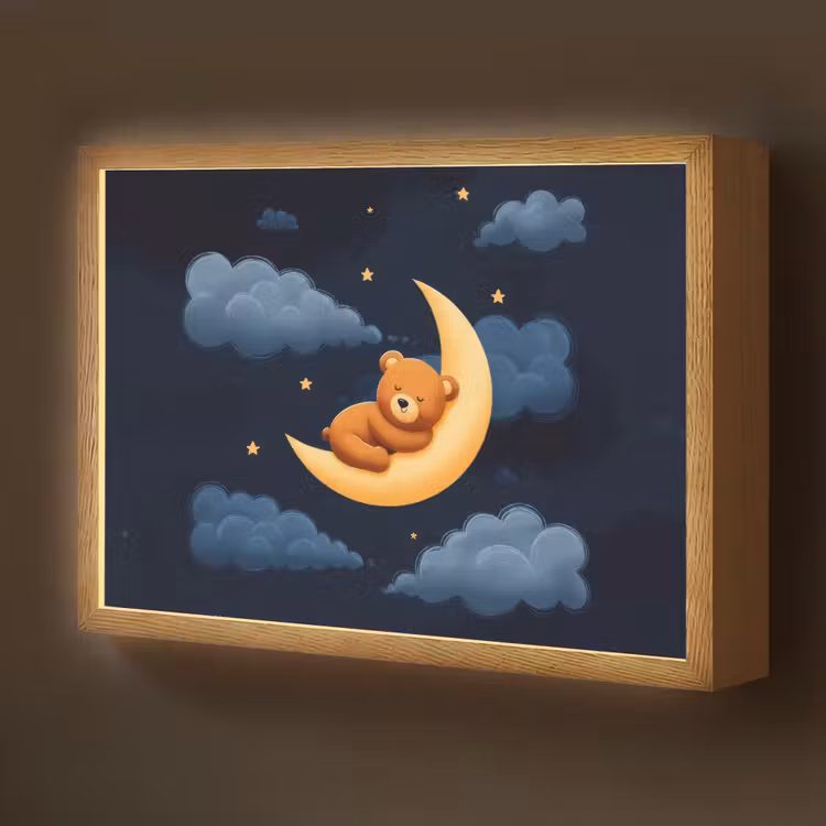 Teddybeer - Maan - Wolken - Sterren Light Box met batterij (Wandlamp kind) middel -z3d_website