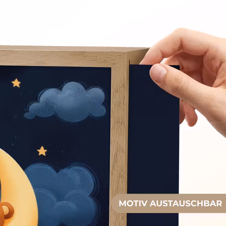 Teddybeer - Maan - Wolken - Sterren Light Box met batterij (Wandlamp kind) middel -USP_websiteprintDE