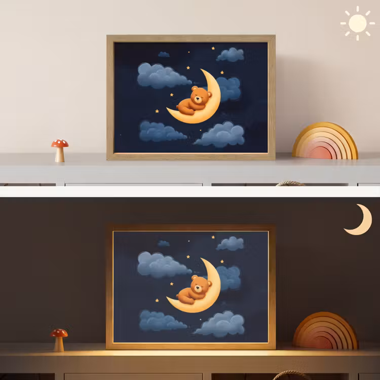 Teddybeer - Maan - Wolken - Sterren Light Box met batterij (Wandlamp kind) middel -sfeer3_kind