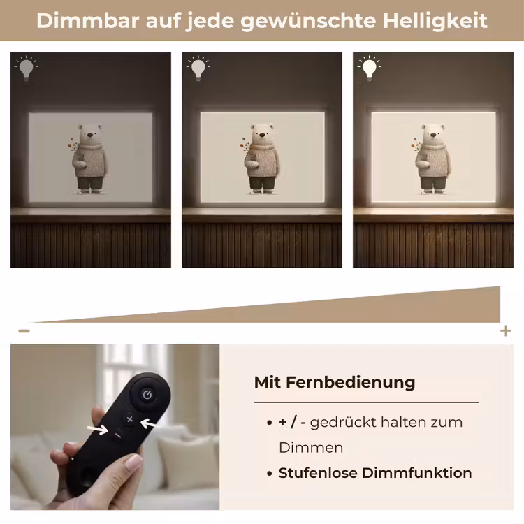 Knuffelbeer - Oranje bloemen - Vriendelijk Light Box met batterij (Wandlamp kind) middel -USP_dimbaarDE