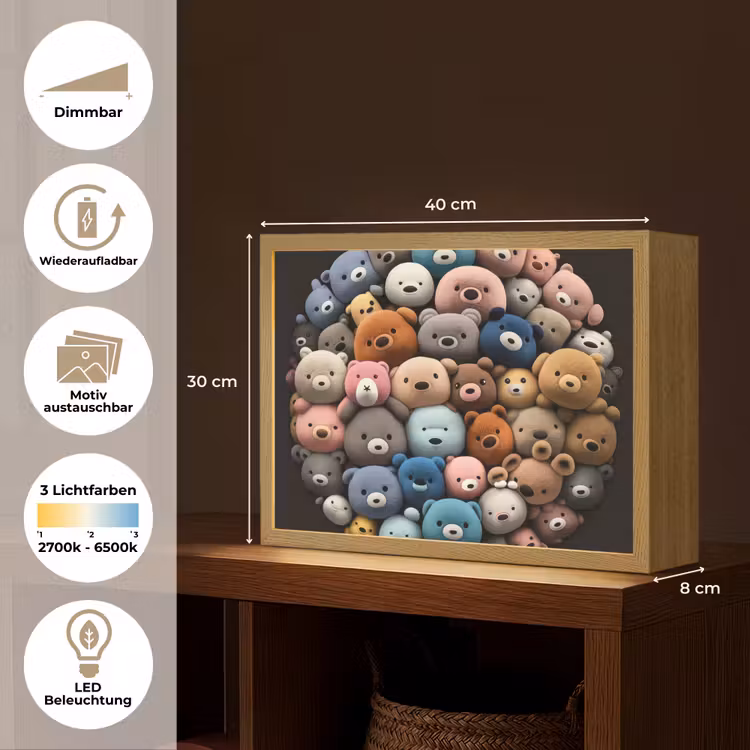 Teddybeer - Knuffel - Dieren - Meisjes - Jongens Light Box met batterij (Wandlamp kind) middel -USP_websiteoverzichtDE