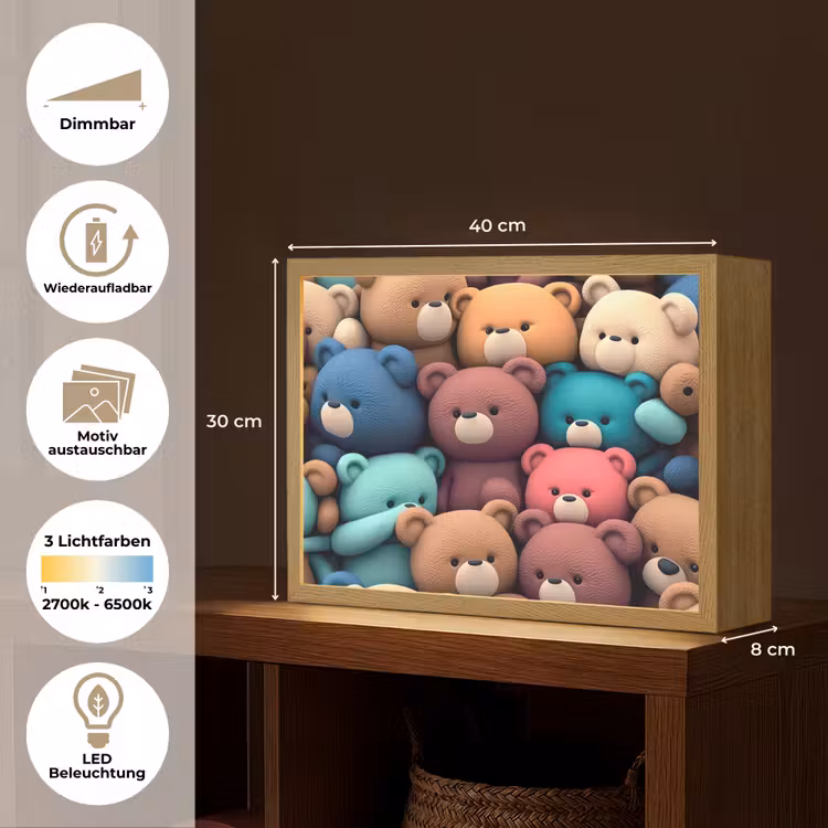 Knuffelbeer - Knuffel - Roze - Blauw - Bruin - Kind Light Box met batterij (Wandlamp kind) middel -USP_websiteoverzichtDE