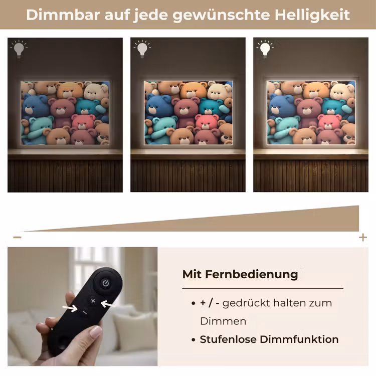 Knuffelbeer - Knuffel - Roze - Blauw - Bruin - Kind Light Box met batterij (Wandlamp kind) middel -USP_dimbaarDE