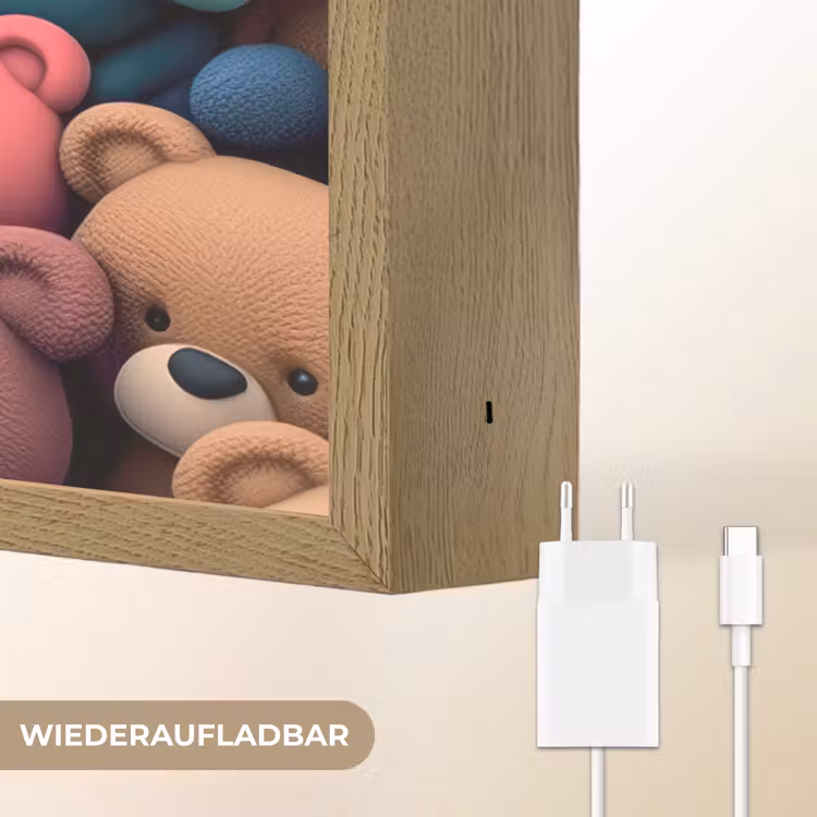 Knuffelbeer - Knuffel - Roze - Blauw - Bruin - Kind Light Box met batterij (Wandlamp kind) middel -USP_websiteoplaadbaarDE