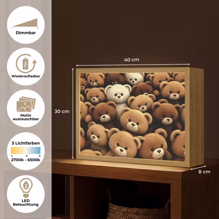 Teddybeer - Knuffel - Bruin - Beer - Jongens - Meisjes Light Box met batterij (Wandlamp kind) middel -USP_websiteoverzichtDE