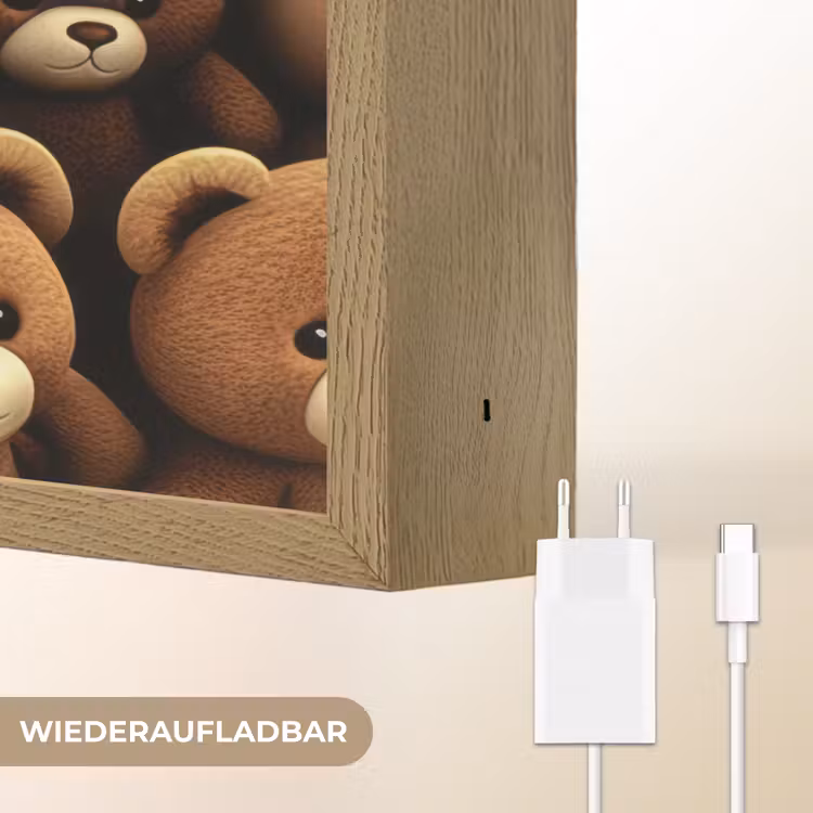 Teddybeer - Knuffel - Bruin - Beer - Jongens - Meisjes Light Box met batterij (Wandlamp kind) middel -USP_websiteoplaadbaarDE